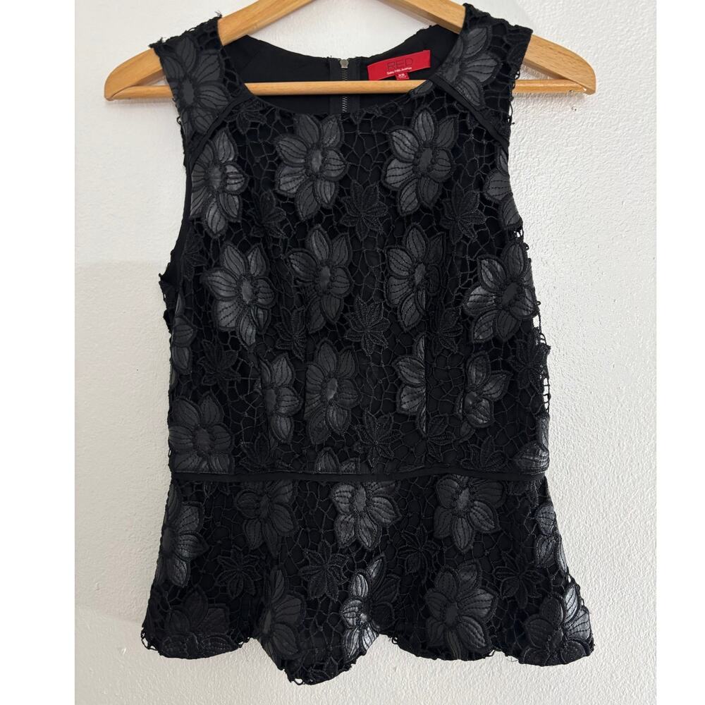 RED Saks Fifth Avenue Lace Top Black Floral Sleeveless Women Size XS